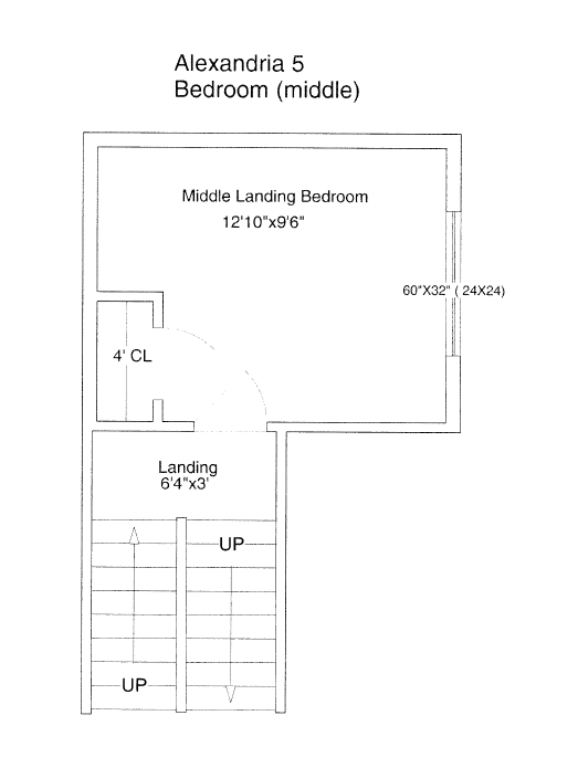 Bedroom off of the landing between the main and top floor