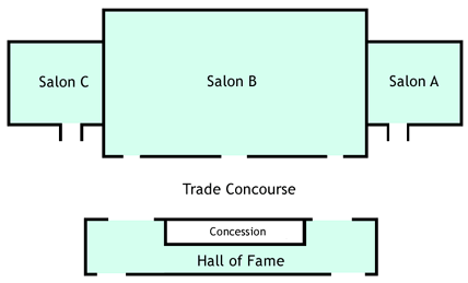 Layout of Salons A, B, C, with concourse and Hall of Fame